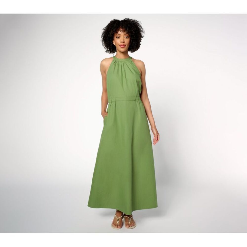 Me by Jennie Garth Women's Dress Sz M Cotton Clark Maxi Green A689193